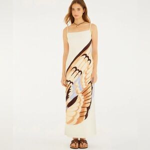 Farmrio Vestido Midi Estampado Asa De Borboleta M